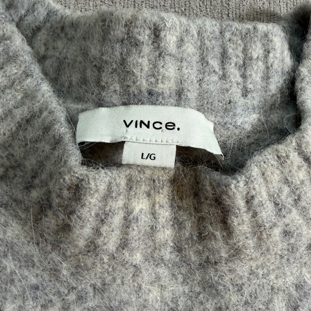 Vince Grey Alpaca Blend Fuzzy Crew Neck Sweater Large L/G Heathered Knit - Picture 5 of 6